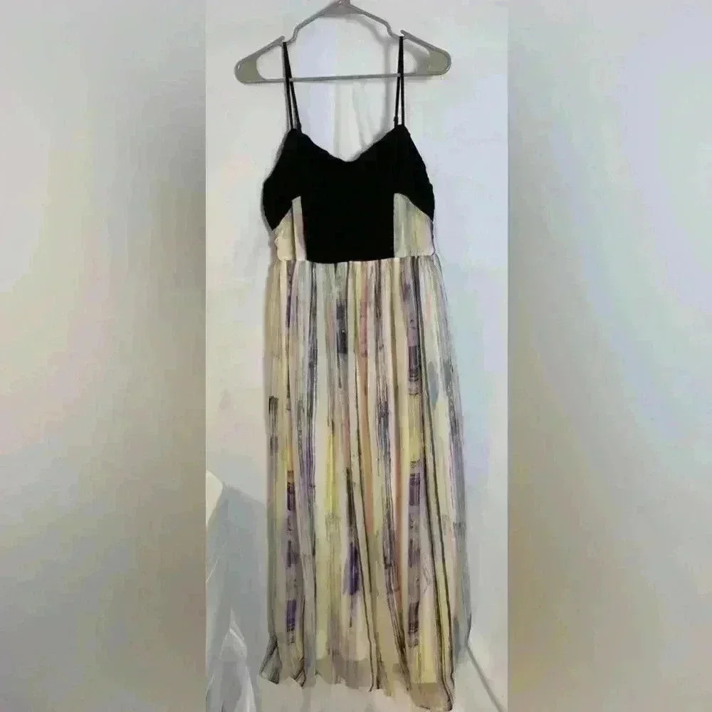 Bar III Long Dress w/Pleated Black Top, long & Breezy (Multi-Color) Size XL - Picture 1 of 10